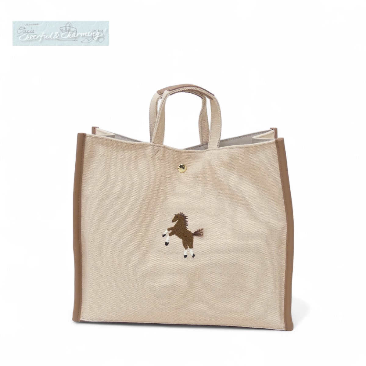 SEVEN TEN ワンポイント刺繍トートバッグ(大) ベージュ 馬 ママバッグ 一泊旅行 キャンバス ´22年AW商品