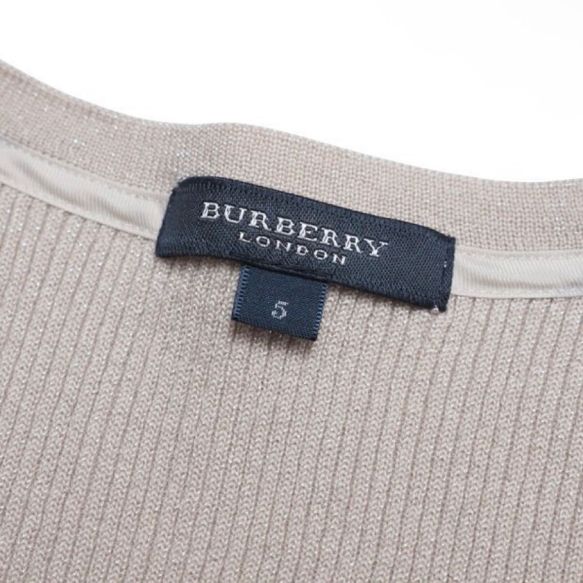 美品 BURBERRY LONDON バーバリーロンドン リブニット セーター トップス ラメ シルク カシミヤ混 ロゴプレート ベージュ系 5 レディース_画像10