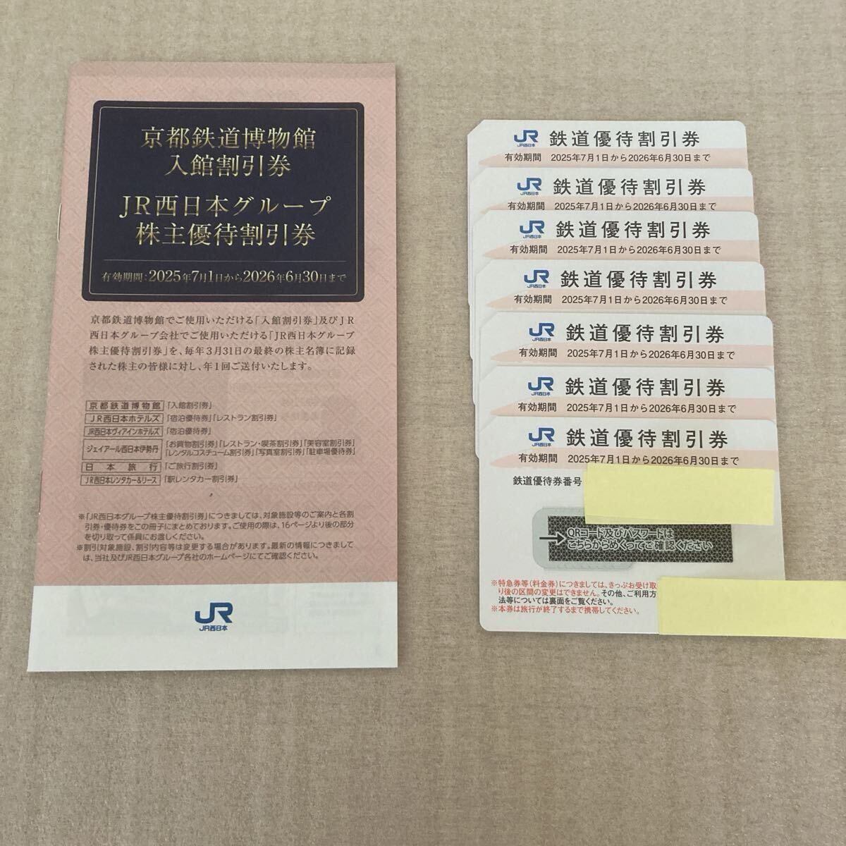 鉄道 割引券 職 匿名配送 送料無料】JR西日本 株主優待券 鉄道割引券 7枚セット