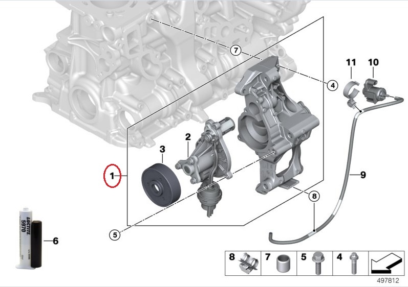 BMW F30 LCI 後期 320i B48 ウォーターポンプ クーラントポンプキャリア付 11517644809 OEM_画像2