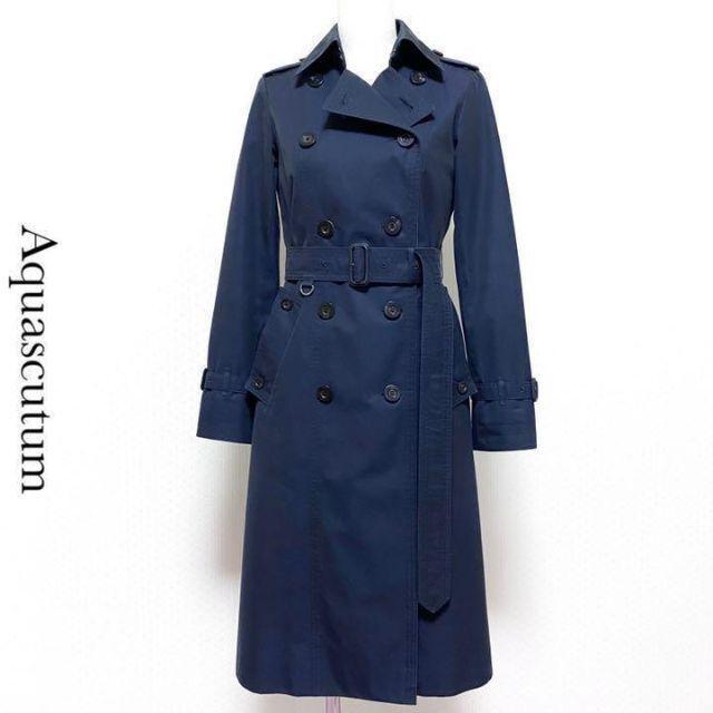 【美品】Aquascutum トレンチコート ネイビー Aquascutum アクアスキュータム ロング トレンチコート ネイビー
