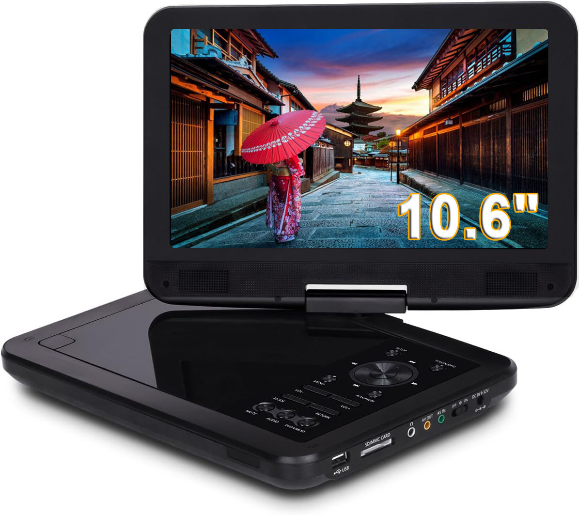 10.6インチポータブルDVDプレイヤー DVDプレーヤ CPRM対応 DVD再生 卓上用 バッテリー內(nèi)蔵　持ち運(yùn)び　子供英會(huì)話　旅行