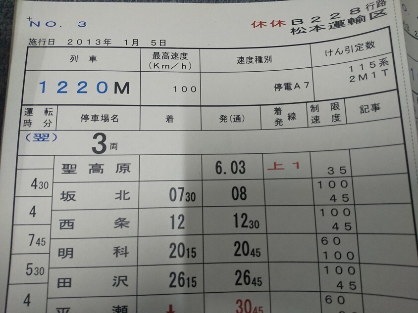 運転士スタフ時刻表》松本～聖高原～長野 115系と383系特急し
