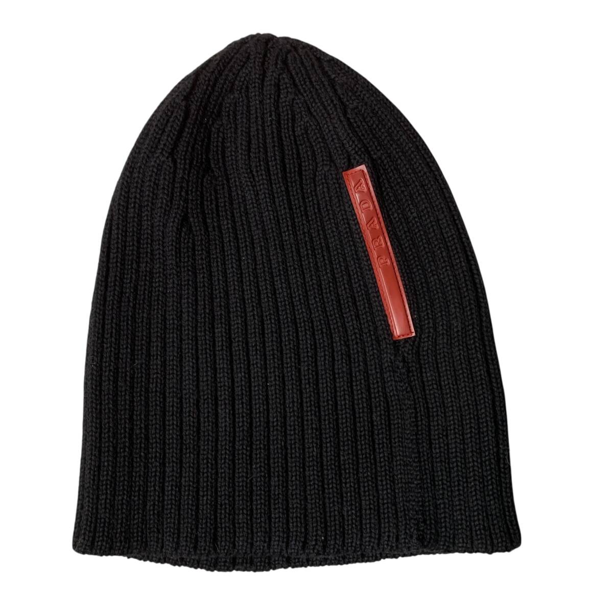 PRADAスポーツ 黒ニット帽 ◇中古品◇PRADA SPORT プラダ スポーツ ニット帽 帽子 ロゴ