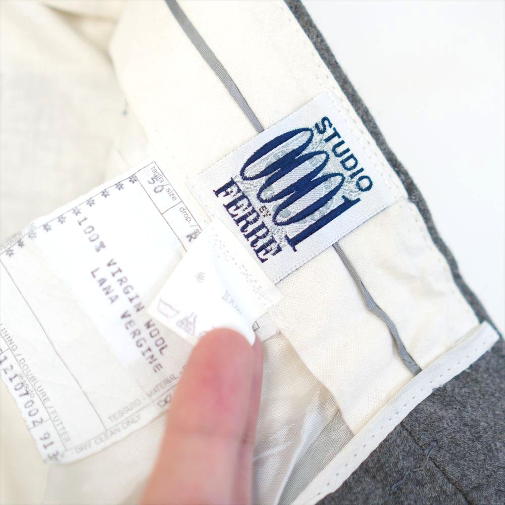 80s 90s ビンテージ STUDIO FERRE ジャンフランコフェレ 2タック ウール スラックス グレー 50 イタリア製_画像6