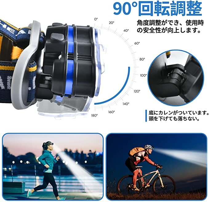 2022新款8LED ヘッドライト 充電式 LED ヘッドライト USB 18000ルーメン 高輝度 90°角府調(diào)整 防水 LEDヘッドライト 登山 夜釣り