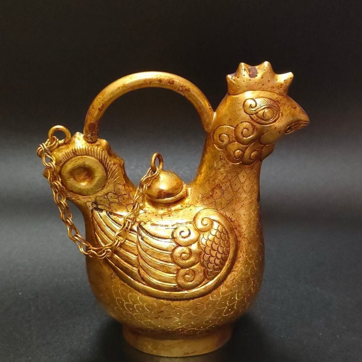 銅器 牡丹高把壺 徳利 装飾品 工芸品 置物