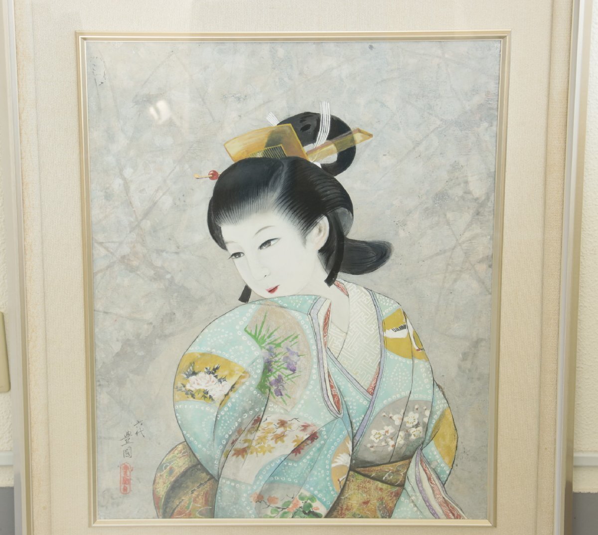 【模写】『六代歌川豊国』「美人」紙本額装　書画　浮世絵　日本画　　　　　_画像2