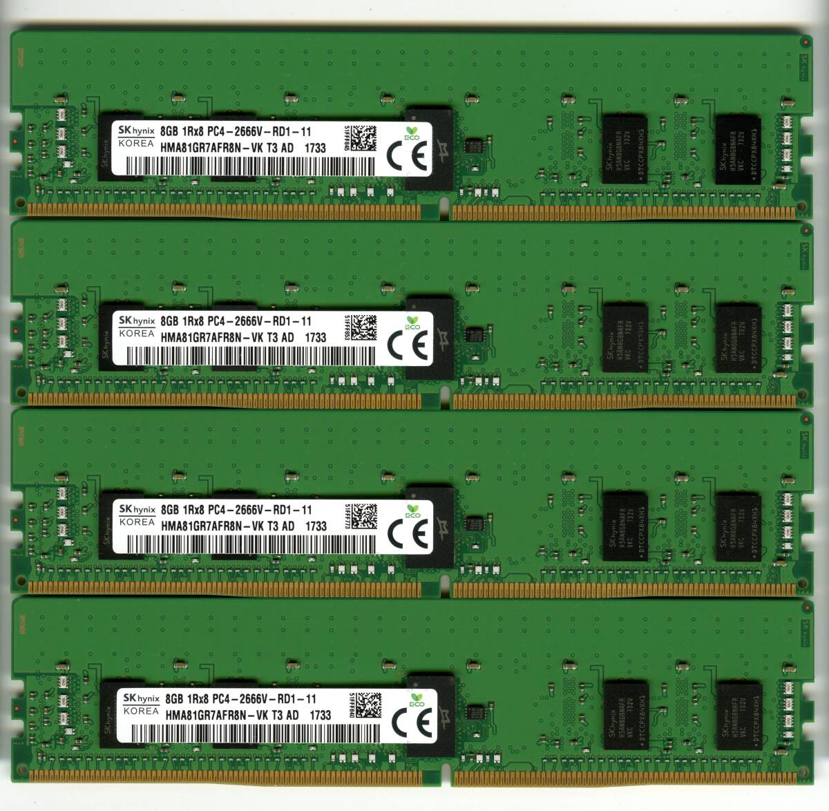 ramさま確認ページ♡ RDIMM】DDR4-2666 ECC Registered 8GBの4枚セットで32GB 中古