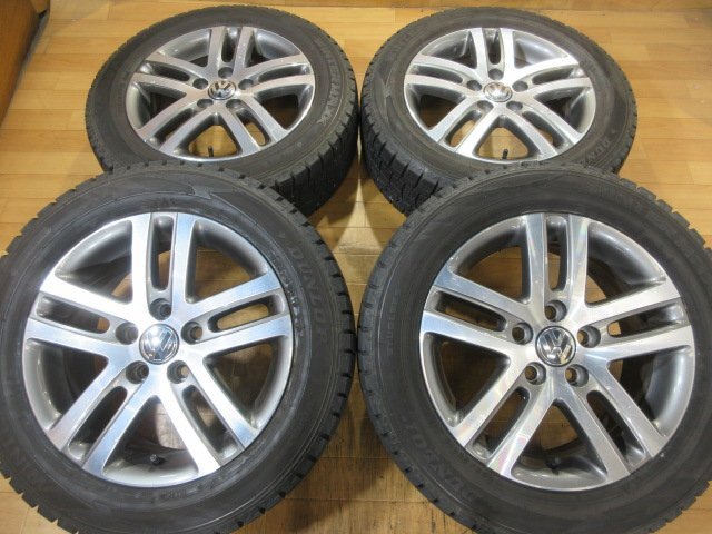 VW フォルクスワーゲン ゴルフ5 純正 ホイール スタッドレス 4本 5H-112 16インチ 6.5J+50 205/55R16 溝有り ダンロップ ゴルフ6 ゴルフ7_画像1
