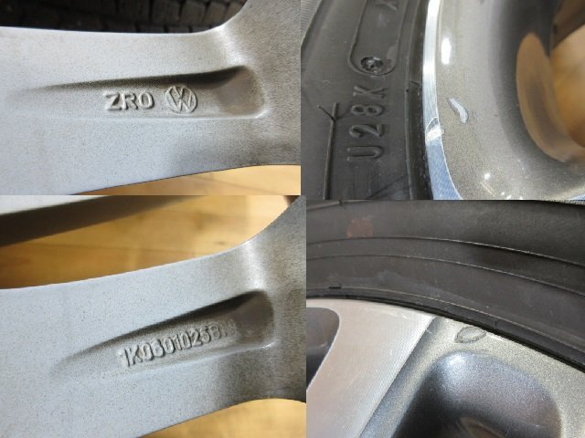 VW フォルクスワーゲン ゴルフ5 純正 ホイール スタッドレス 4本 5H-112 16インチ 6.5J+50 205/55R16 溝有り ダンロップ ゴルフ6 ゴルフ7_画像3