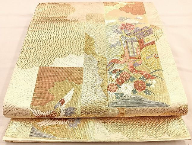 平和屋着物◎六通柄袋帯　唐織　短冊吉祥文　金糸　逸品　BAAK6138cm_画像1
