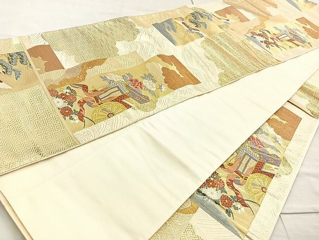平和屋着物◎六通柄袋帯　唐織　短冊吉祥文　金糸　逸品　BAAK6138cm_画像4