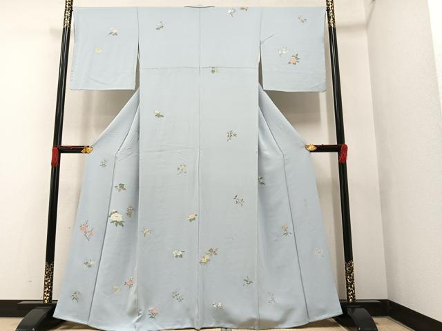 平和屋着物■上質な小紋　作家物　寿光織　草花文　金糸　正絹　逸品　AAAX0497ph