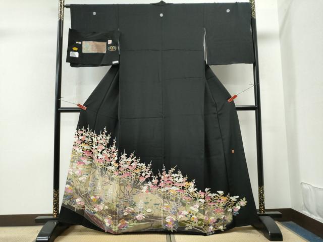 平和屋着物○豪華黒留袖 友禅 作家物 花鳥文 暈し染め 反