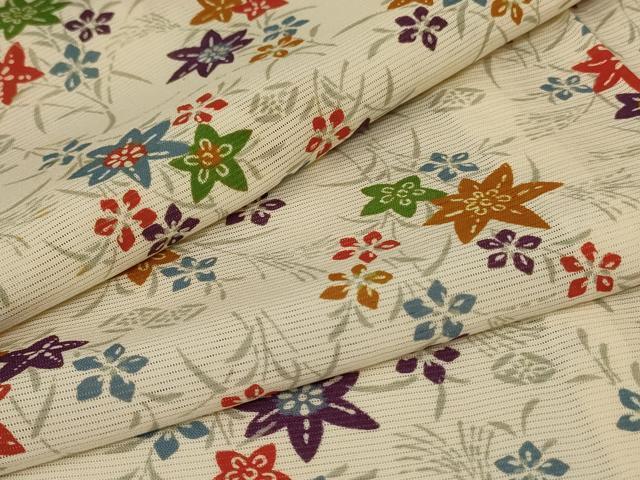 平和屋着物＊夏物　小紋　絽　草花文　正絹　逸品　AAAV9316jd_画像1
