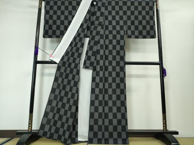 平和屋本店■極上　本塩沢　単衣　市松文様　逸品　未使用　DZAA3476kh5