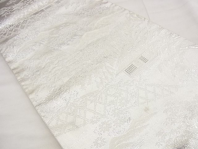 平和屋着物◎六通柄袋帯　風景文　プラチナ銀箔二重織　逸品　BAAF1558qt_画像2