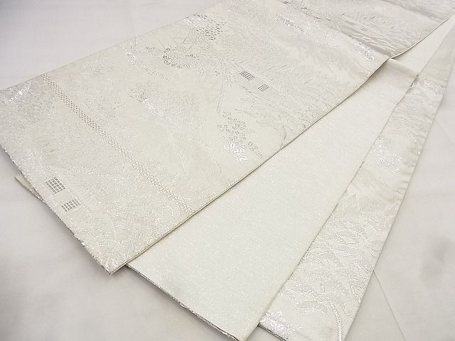 平和屋着物◎六通柄袋帯　風景文　プラチナ銀箔二重織　逸品　BAAF1558qt_画像5