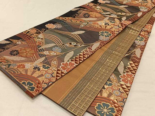 平和屋着物◎両面　全通柄袋帯　唐織　立波舞花文　金糸　正絹　逸品　CAAT8938qv_画像5