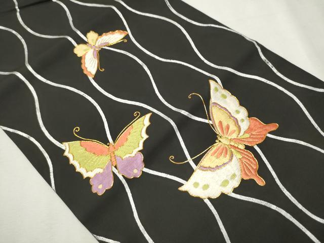 平和屋着物○塩瀬 九寸名古屋帯 総刺繍 駒刺繍 縦枠舞