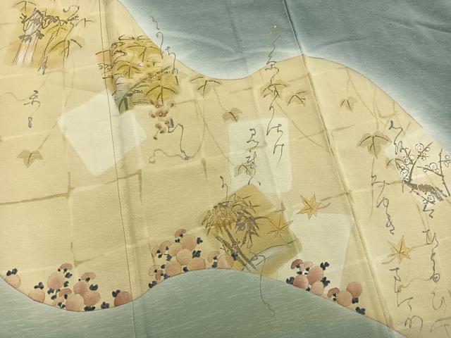 平和屋着物■訪問着　作家物　格子花文　暈し染め　金彩　正絹　逸品　AAAV4097es_画像4