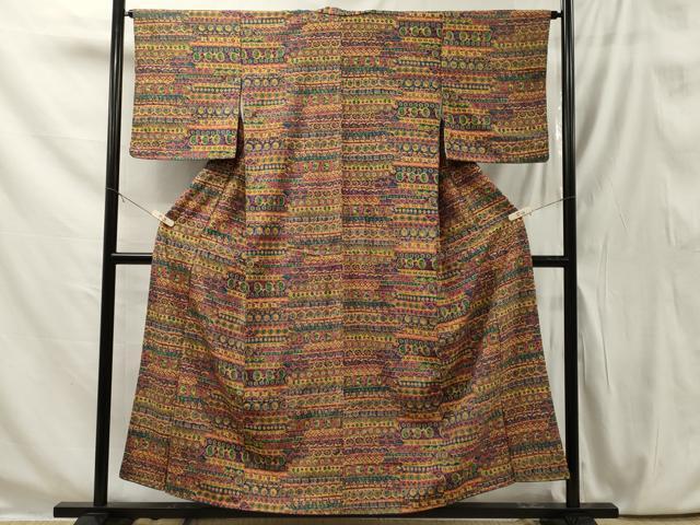 平和屋着物■上質な小紋　紬地　横段吉祥文　正絹　逸品　CAAT7845oy_画像2