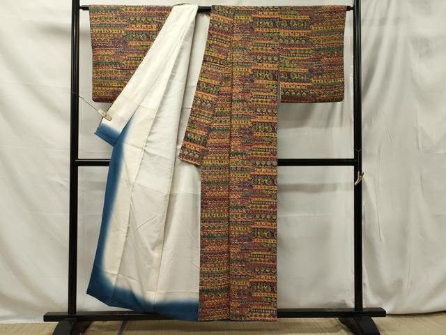 平和屋着物■上質な小紋　紬地　横段吉祥文　正絹　逸品　CAAT7845oy_画像3