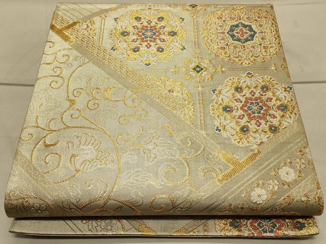 平和屋着物◎六通柄袋帯　正倉院更紗花文　金銀糸　正絹　逸品　CAAS4489ft_画像1