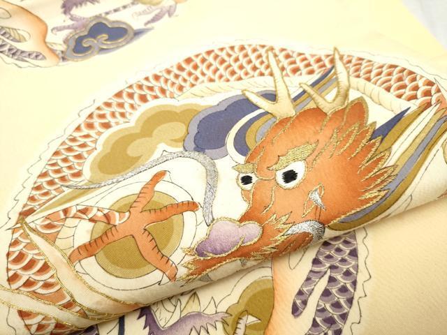 平和屋著物●アンティーク　大正ロマン　六通柄袋帯　駒刺繍　龍　金銀纟　正絹　逸品　CAAU9515hy