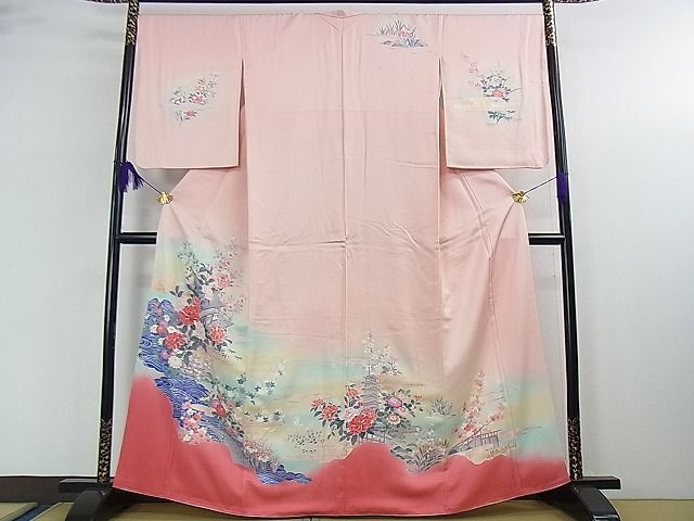 平和屋着物■訪問着　流水風景草花文　暈し染め　金銀彩　逸品　DAAC7591ud_画像1