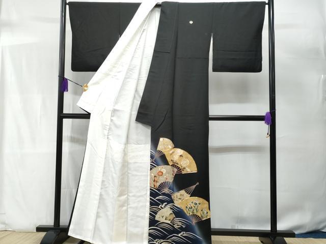 平和屋着物■豪華黒鳶色駒刺繍　立波扇面花松文　暈し染め　金彩　正絹　逸品　CAAU8392fb_画像2