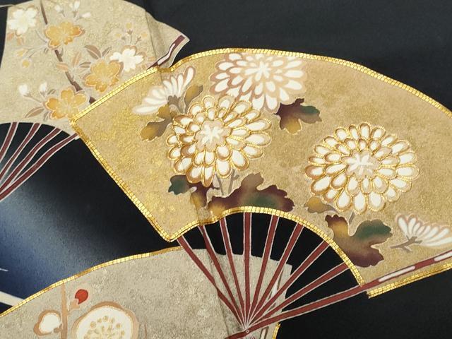 平和屋着物■豪華黒鳶色駒刺繍　立波扇面花松文　暈し染め　金彩　正絹　逸品　CAAU8392fb_画像4