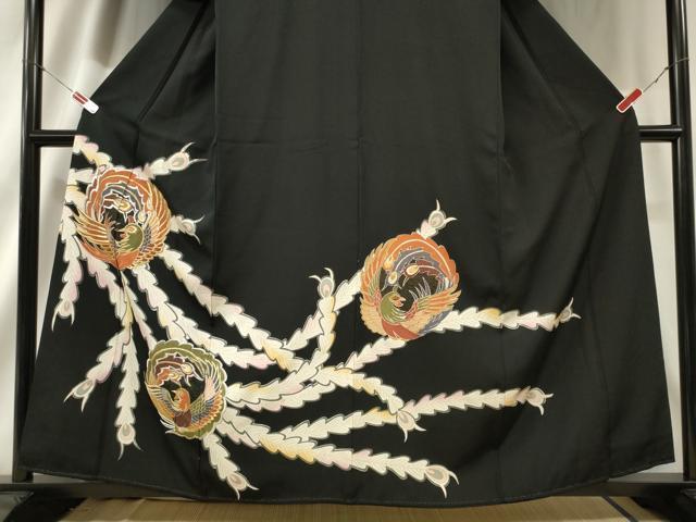 平和屋着物■豪華黒留袖　刺繍　孔雀丸文　正絹　逸品　CAAV4212in_画像2