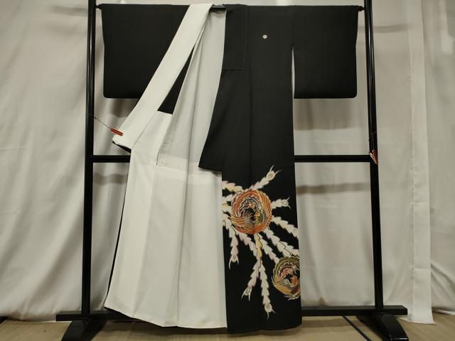 平和屋着物■豪華黒留袖　刺繍　孔雀丸文　正絹　逸品　CAAV4212in_画像3