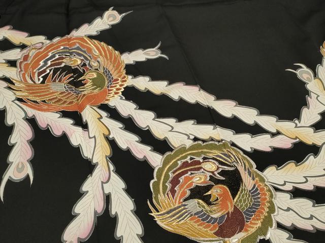 平和屋着物■豪華黒留袖　刺繍　孔雀丸文　正絹　逸品　CAAV4212in_画像4