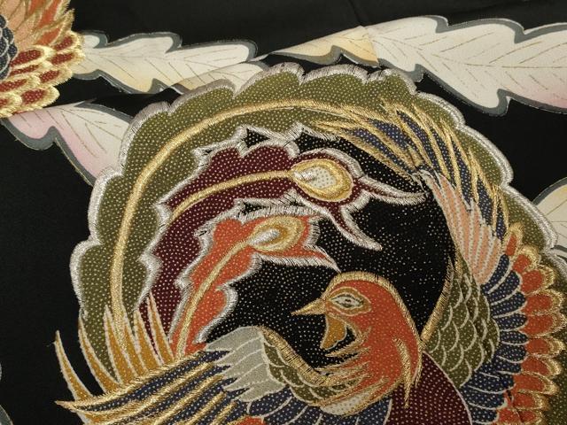 平和屋着物■豪華黒留袖　刺繍　孔雀丸文　正絹　逸品　CAAV4212in_画像5