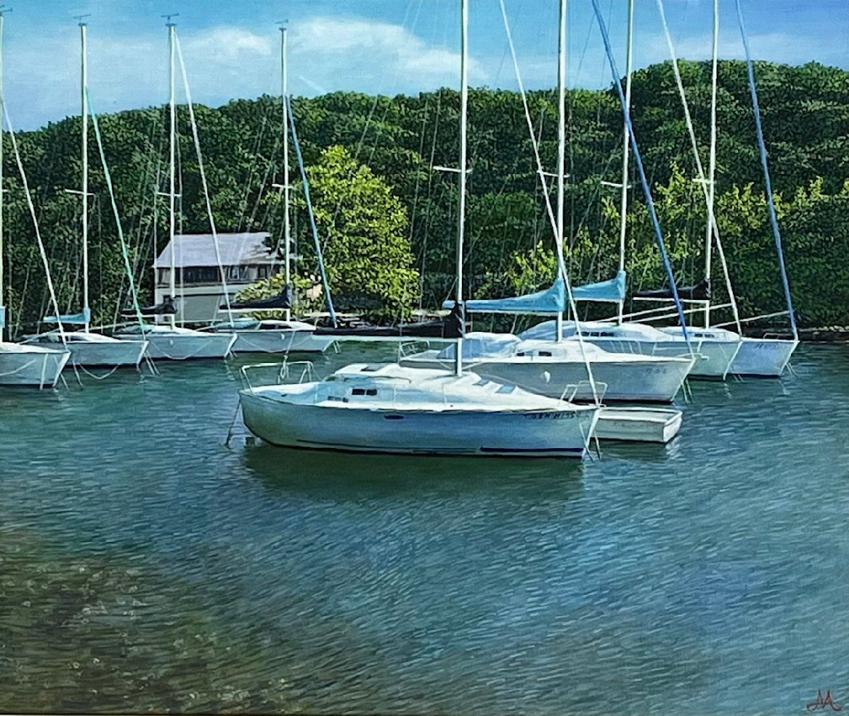 【真作】 槙利光 「油壷マリーナ」10F 洋画＊ 緑に囲まれた静かな入り江に広がるマリーナの風景に心休まる【信頼と実績の正光画廊】G特品