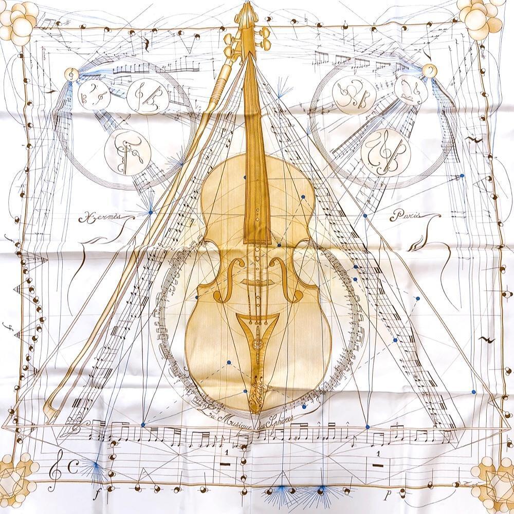 貴重品 エルメス Hermes 球体の奏でる音楽 スカーフ ハンカチーフ シルク エルメス シルク/カレ90/バイオリン/球体が奏でる音楽/スカーフ