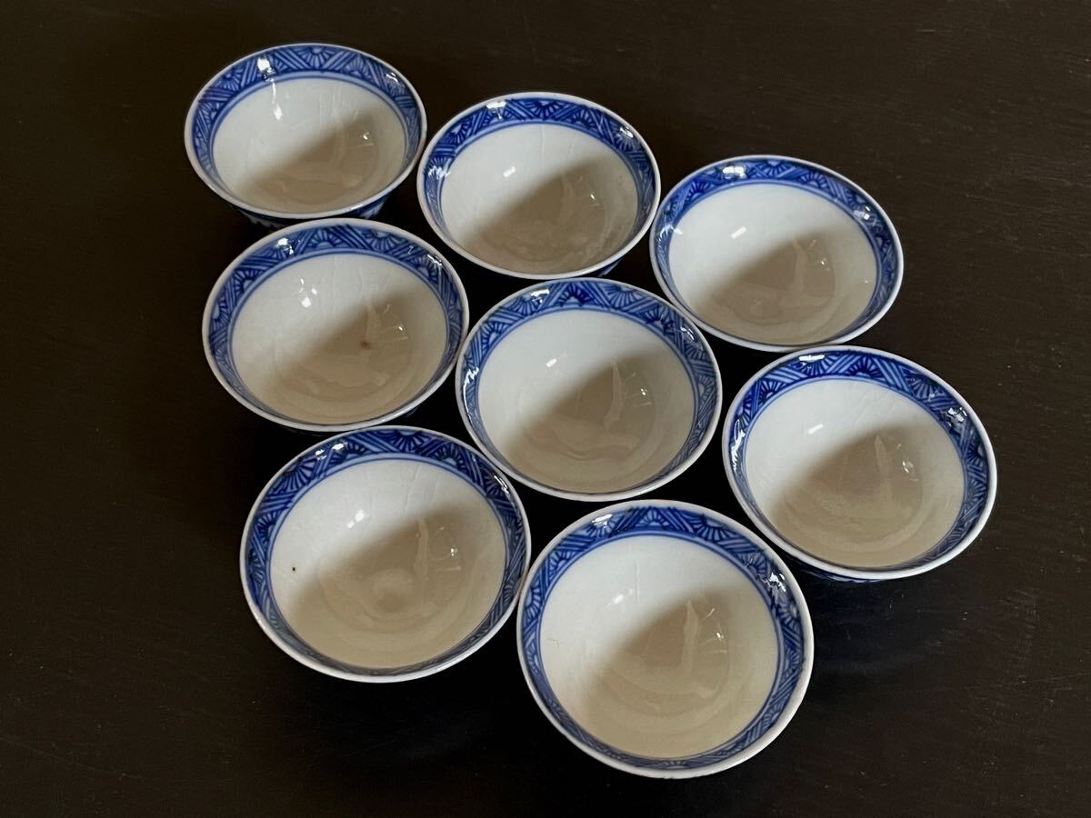 割引❗️『母』 中国古玩 青花 煎茶碗 五良大甫呉祥瑞 8客 煎茶 （703C①） 母』 中国古玩 青花 煎茶碗 五良大甫呉祥瑞 8客 煎茶道具 （