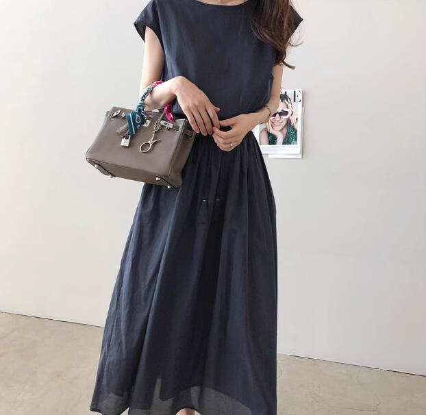 人気夏 ロングワンピース レディース ワンピース 半袖 マキシワンピース シャツワンピース 体型カバー ネイビー M_画像7