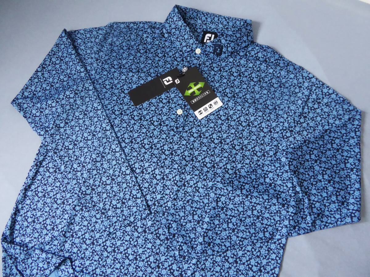 FOOTJOY GOLF フットジョイ ゴルフ 4WAYストレッチ 吸汗速乾 抗菌防臭 UVカット 長袖ポロシャツ　XXL　紺　②_画像1