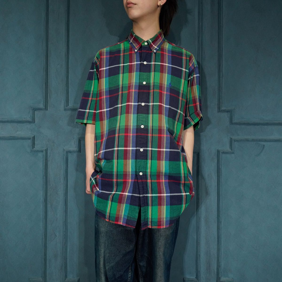 Ralph Laurenラルフローレン 半袖チェック シャツ グリーン140 RALPH LAUREN ラルフローレン BD半袖チェックシャツ M 刺繍ポニー