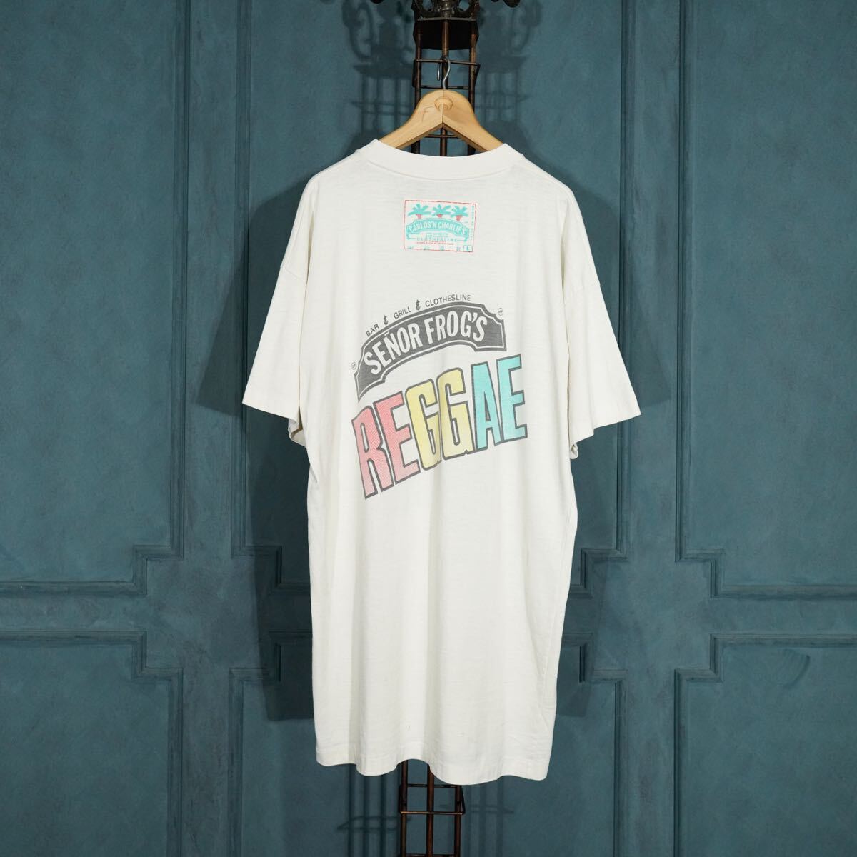 90's USA VINTAGE Carlos'n charlie's SENOR FROGS FROG PRINT DESIGN T SHIRT/90年代アメリカ古着カエルプリントデザインTシャツ_画像4