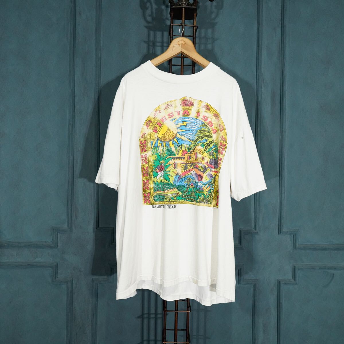 90's USA VINTAGE DELTA SAN ANTONIO FIESTA TEXAS 1994 PRINT DESIGN T SHIRT/90年代アメリカ古着プリントデザインTシャツ_画像4