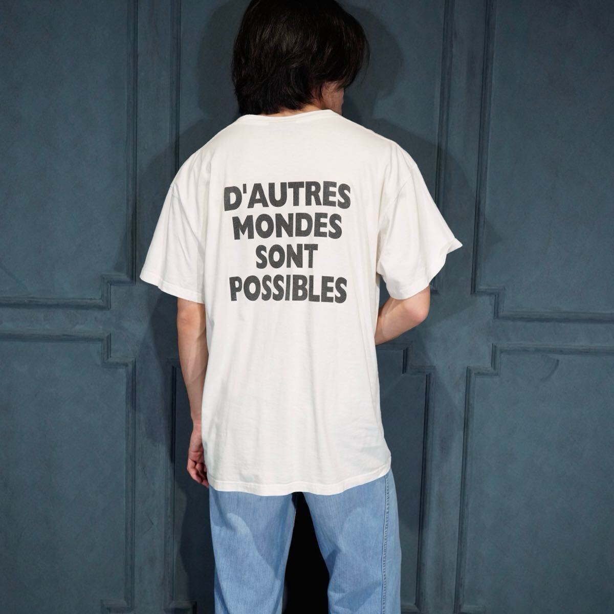 USA VINTAGE Kariban EARTH PRINT DESIGN T SHIRT/アメリカ古着地球プリントデザインTシャツ_画像3