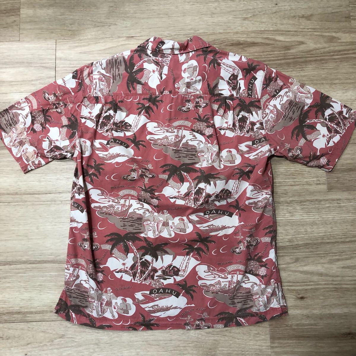 【送料無料】Pau Hana HAWAIIコットン100%アロハシャツ ピンク総柄 メンズMサイズ 半袖シャツハワイアンシャツ綿_画像6