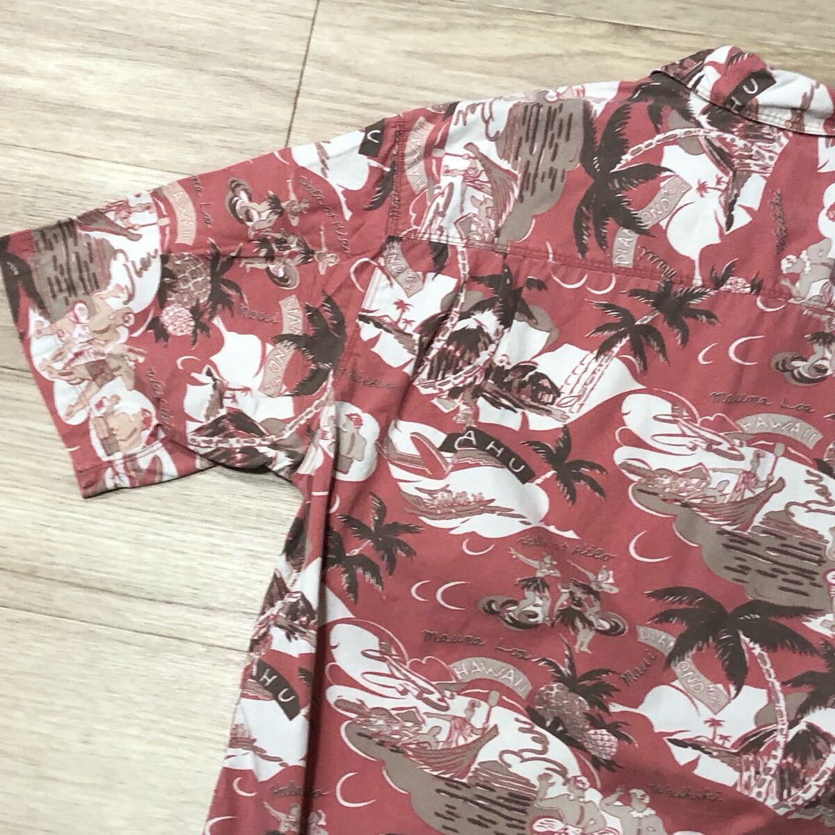 【送料無料】Pau Hana HAWAIIコットン100%アロハシャツ ピンク総柄 メンズMサイズ 半袖シャツハワイアンシャツ綿_画像7