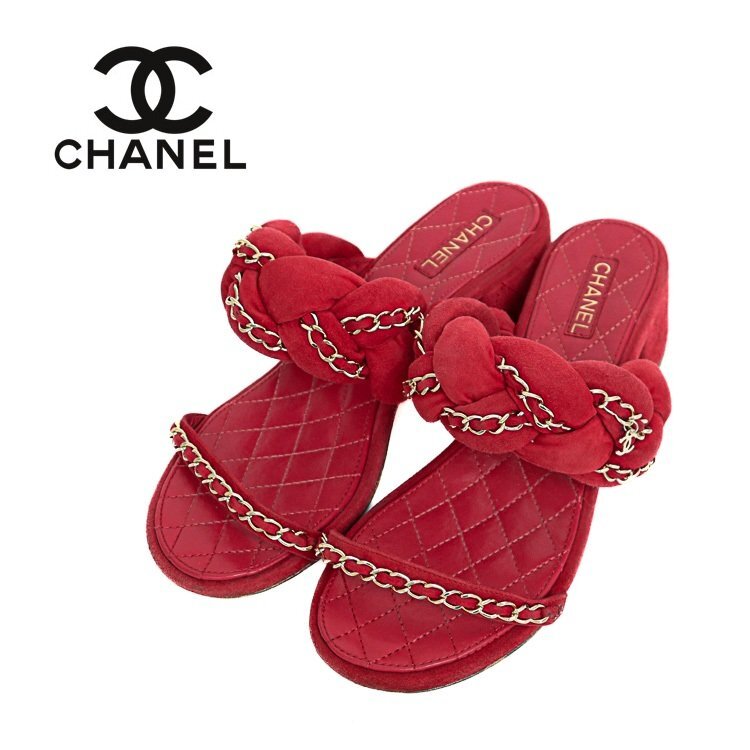 キルティングが可愛い【CHANEL】 チェーンデザイン サンダル 1円☆良品】シャネル CHANEL サンダル マトラッセ チェーン