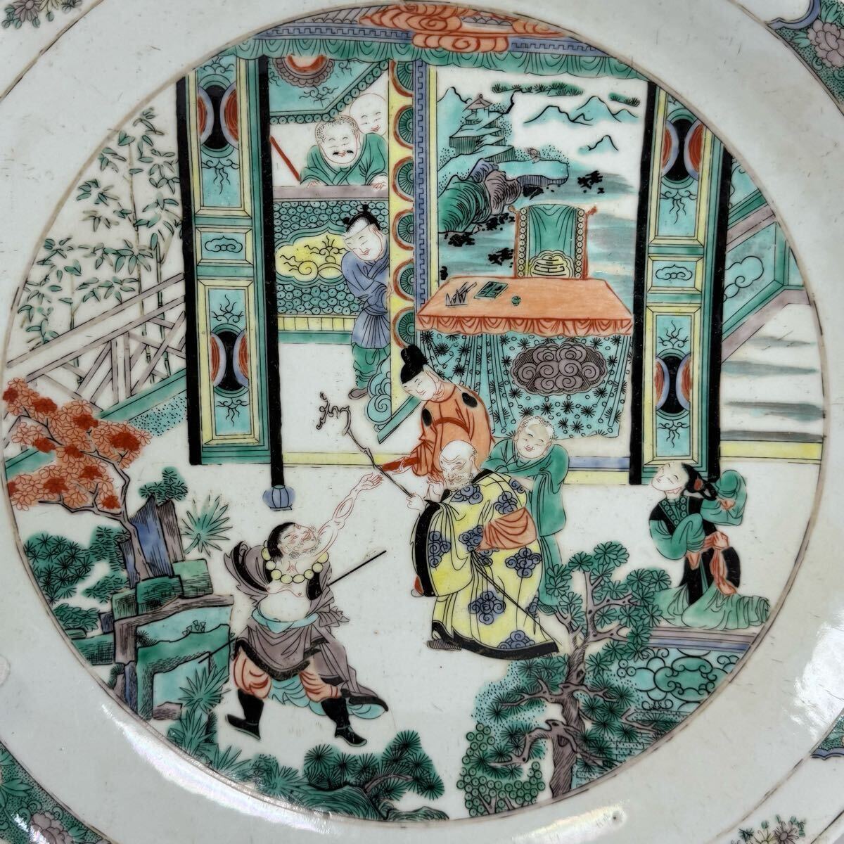 中国古美術 色絵陶器 X-中国古美術 時代物 飾り皿 皿 色絵 人物図 唐物 陶磁器 中国